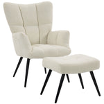 Fauteuil de Salon avec Repose-Pied, Fauteuil d'Appoint Capitonné en Peluche Teddy, Dossier Haut, Poches Latérales, Beige