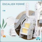 Toboggan pour enfants 5 en 1 avec panier de basket escalade télescope espace de rangement 70 x 177 x 92 cm gris