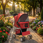 Poussette buggy pliable animaux chariot pliante chien chat porte-gobelet panier de rangement 75 x 45 x 97 cm rouge