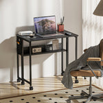Bureau pliable sur roulettes 80 x 50 cm avec étagère et sac de rangement, noir