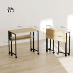 Bureau pliable sur roulettes 80 x 50 cm avec étagère et sac de rangement, chêne
