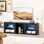 Meuble TV avec éclairage LED pour télévision jusqu'à 70 pouces, 160cm avec étagères en verre réglables, noir