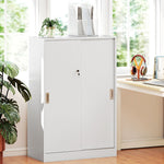 Armoire de Bureau 2 Portes coulissantes verrouillables dim. 80L x 40l x 120H cm 2 étagères en Bois Blanc