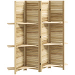 Paravent intérieur en bois 4 panneaux 160 x 170 cm, séparateur de pièce pliable avec 3 étagères, bois naturel