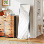Grand miroir pleine longueur rectangulaire, 50 x 160 cm, miroir sur pied, mural ou pocé contre mur, noir