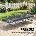 Coussin Bain de Soleil Chaise Longue en Mousse à Mémoire avec Sangles, Protection UV50+, 198x65x13cm, Gris foncé