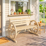 Banc de Jardin banc 3 places en bois Style Rustique Chic accoudoirs Roues Charette Bois Sapin effet bois naturel