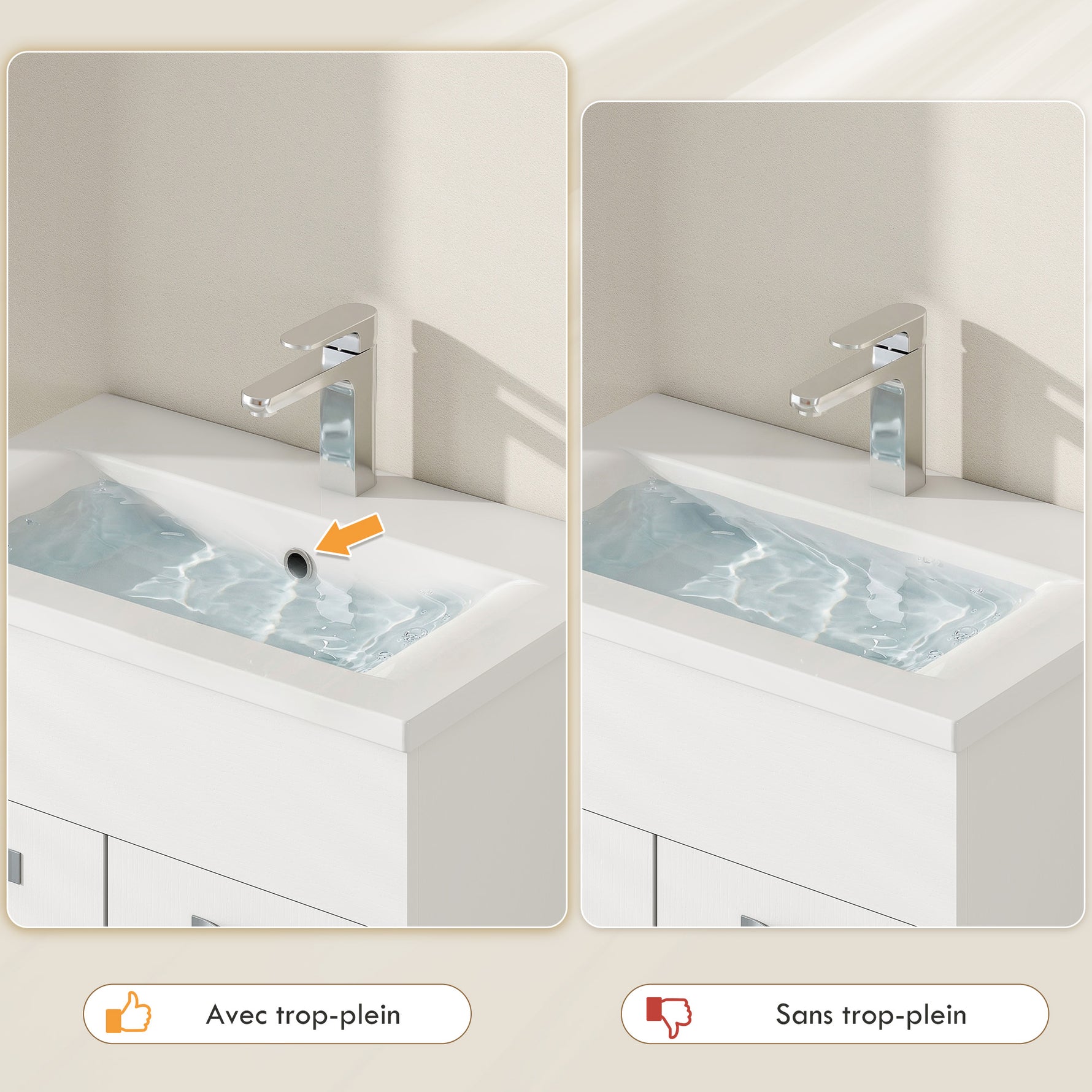 Ensemble de Meubles de Salle de Bain 4 Pièces, Mural, avec Miroir, Meuble sous Vasque, Lavabo et Armoire Haute, Blanc