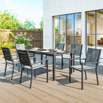 Table de jardin extérieure avec 6 chaises empilables, plateau à lattes 150 cm, structure en acier anti-rouille, noir
