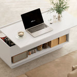 Table basse relevable, table de salon avec compartiment caché et 2 tiroirs, 100 x 50 x 44 cm, blanc