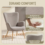 Fauteuil salon, fauteuil d'appoint rembourré en tissu bouclette avec haut dossier et accoudoirs, 71x74x97,5cm, gris