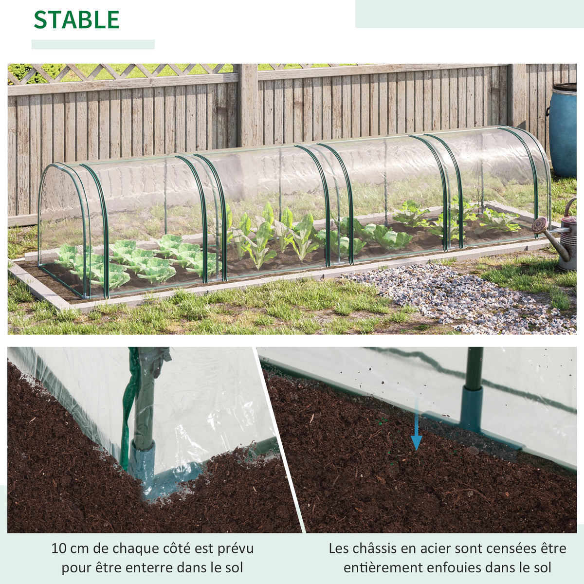 Mini Serre de Jardin Serre à tomates 4L x 1l x 0,80H m Acier PVC Anti-UV 4 fenêtres Zip enroulables Vert et Transparent