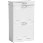 Meuble chaussure 8 paires, armoire à chaussures étroit avec tiroir et 2 portes abattants et étagère réglable, blanc