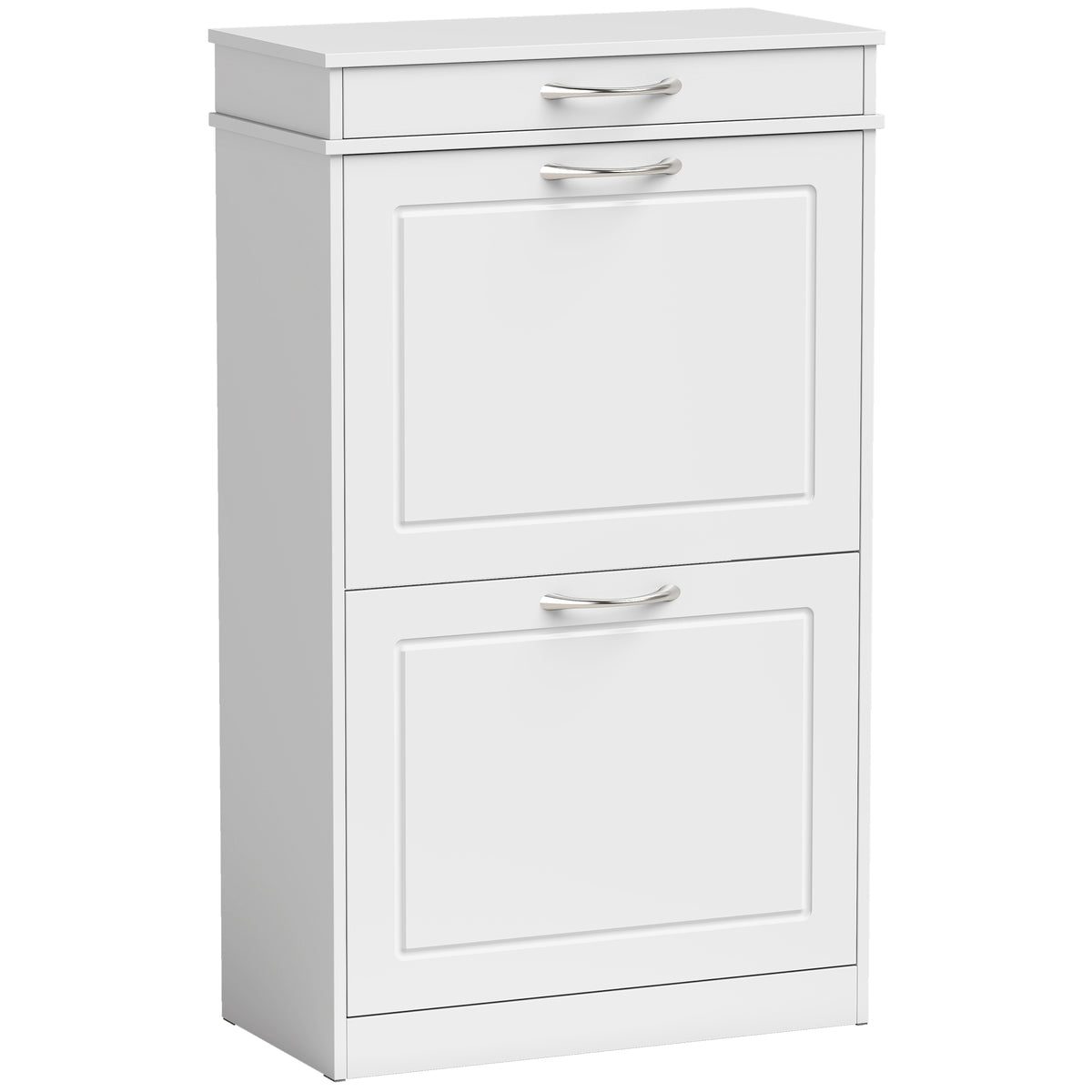Meuble chaussure 8 paires, armoire à chaussures étroit avec tiroir et 2 portes abattants et étagère réglable, blanc