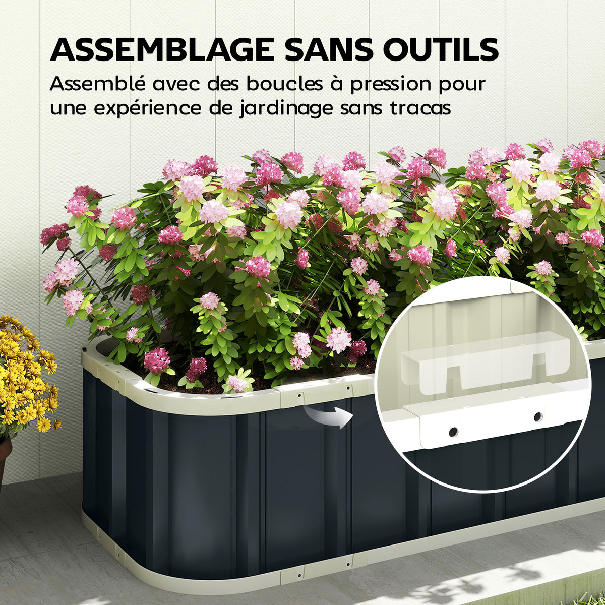 Jardinière surélevée en acier galvanisé, lit de jardin avec gants et bords pliés, 165 x 52 x 31 cm, gris foncé-4