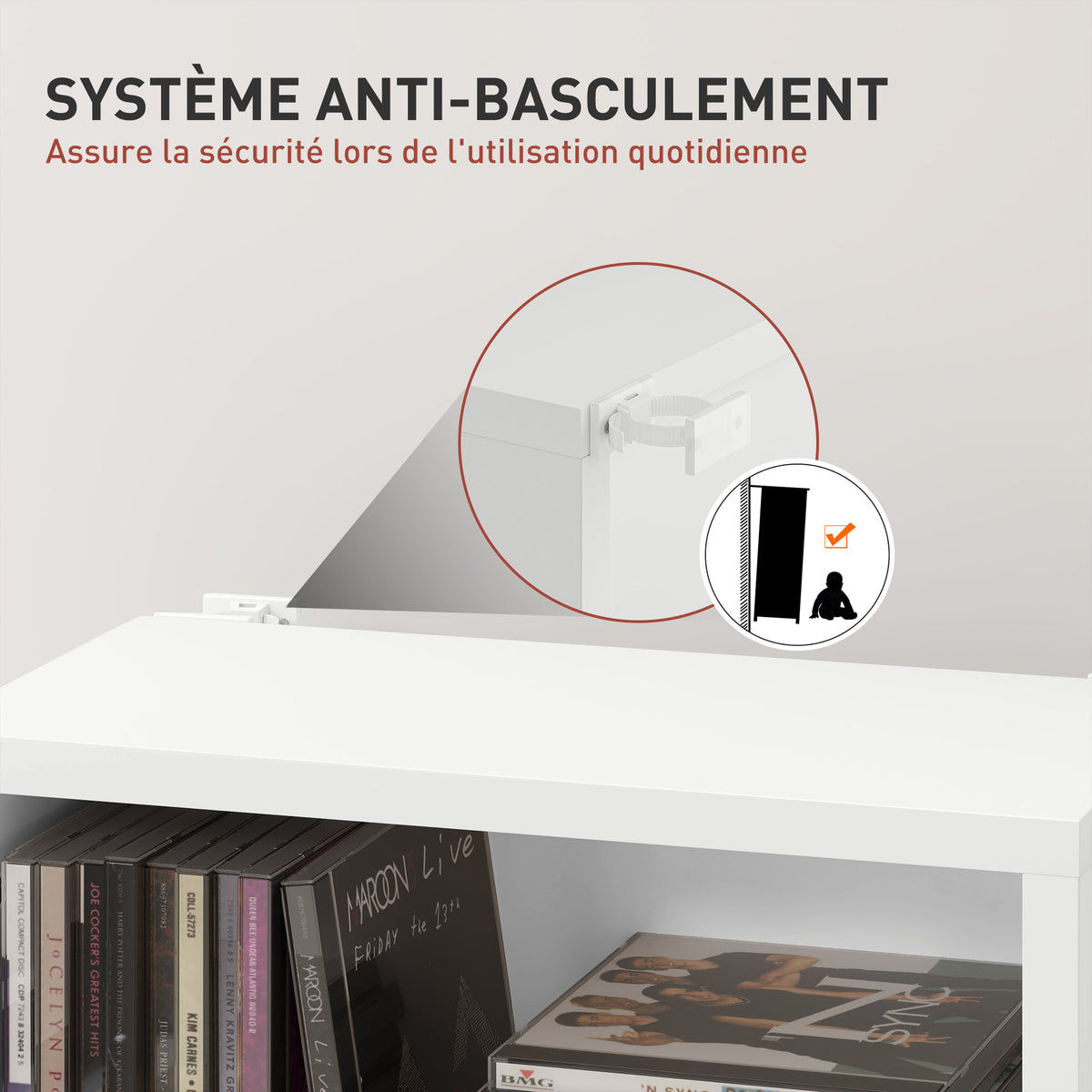 Rangements pour CD et DVD 9 compartiments et 6 étagères réglables capacité max. 260 CD/120 DVD 33 x 24 x 140 cm blanc
