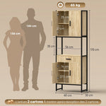 Buffet Haut Cuisine, Armoire de Cuisine, 4 Portes à Fermeture Douce, Tiroir, Plan de Travail, 60x30x170cm, Bois Naturel
