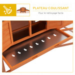 Clapier cage à lapins rongeurs poulailler XXL 2 étages 2 enclos tiroir déjection 2,25L x 0,70l x 1H m bois massif pin