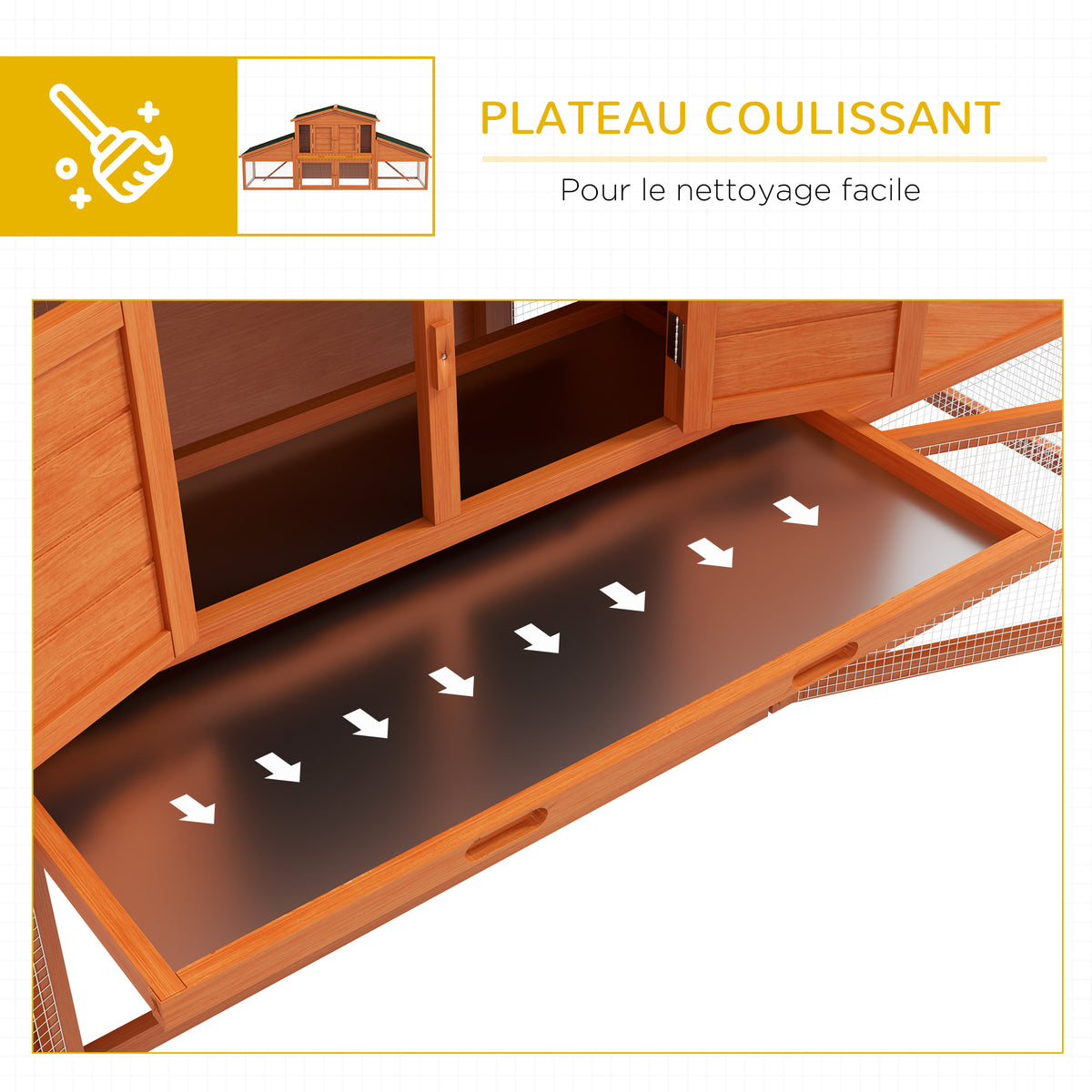 Clapier cage à lapins rongeurs poulailler XXL 2 étages 2 enclos tiroir déjection 2,25L x 0,70l x 1H m bois massif pin