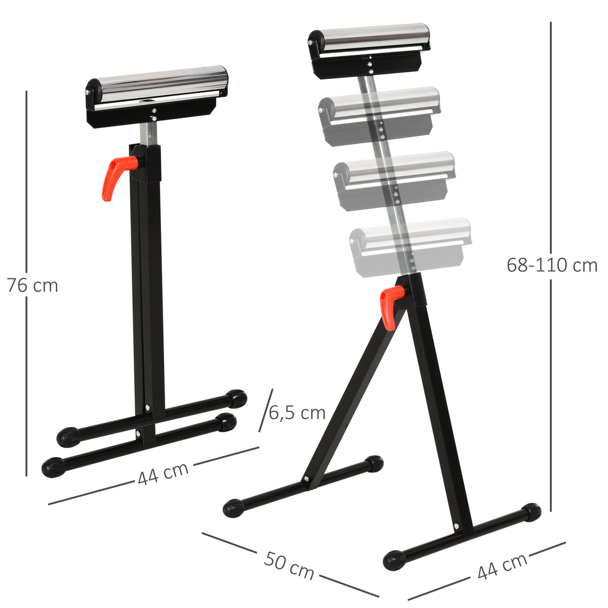 Servante d'atelier à rouleau pliable, support avec rouleau hauteur réglable 68 à 110 cm, charge max. 90 kg, noir