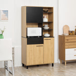 Armoire de cuisine multi-rangements avec tiroir 3 placards 4 niches et passe-câbles hauteur 180 cm noir et bois naturel