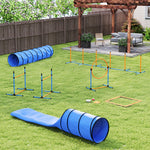 Ensemble d'Agilité pour Chien 11 Pièces, Parcours d'Obstacle avec 2 Tunnels, Sauts Ajustables, Orange et Bleu