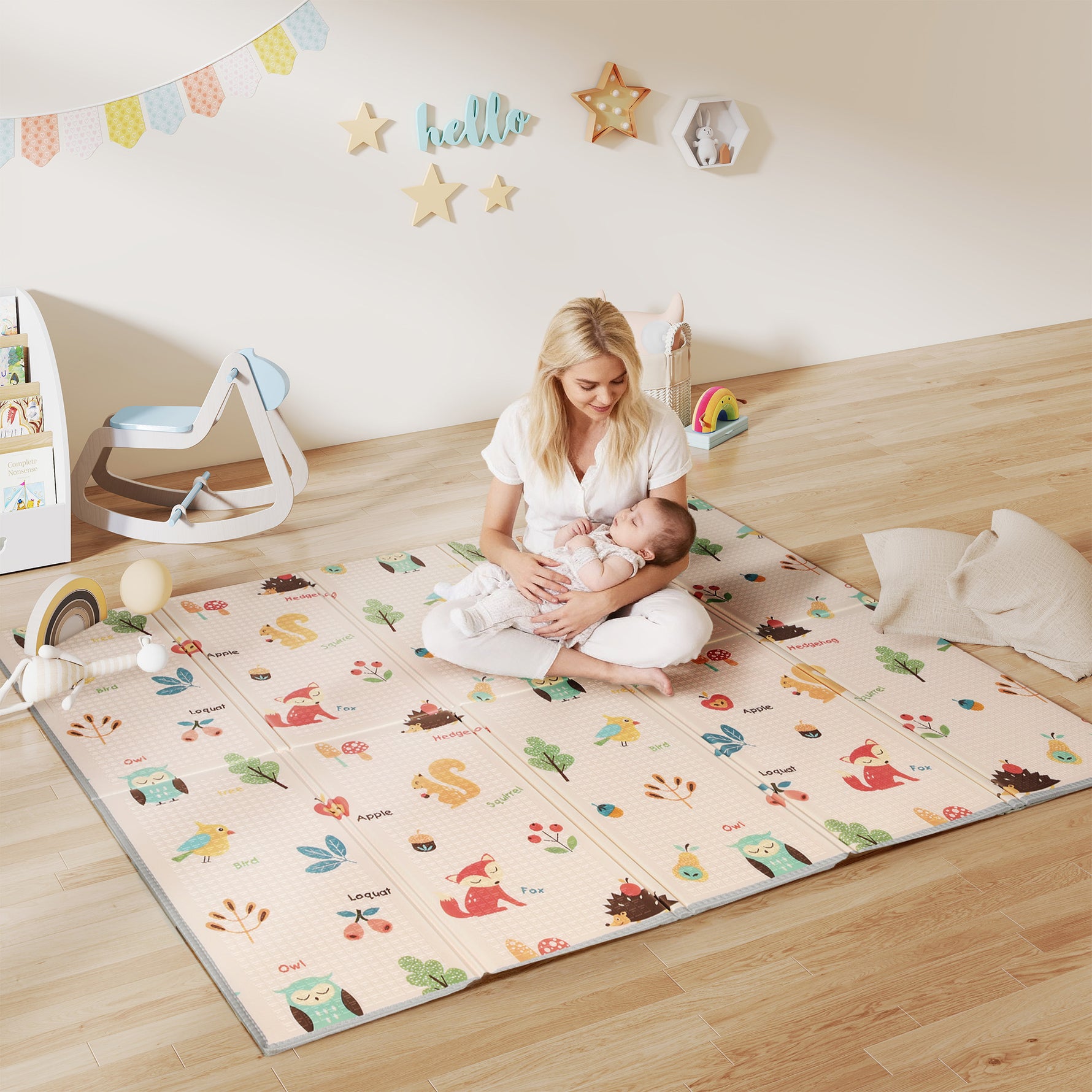 Tapis de jeu pour bébé pliable et réversible, tapis de sol en mousse épais, 180 x 150 x 1 cm, multicolore