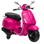 Scooter électrique enfant Vespa 6 V dim. 107L x 47l x 73H cm Musique MP3 Port USB Phare 2 roues d'entraînement - Rose
