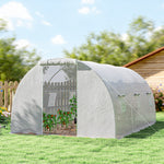 Serre de jardin tunnel 13,5 m² 6 fenêtres, porte zippée enroulable châssis acier galvanisé, bâche PE 4,5 x 3 x 2 m blanc