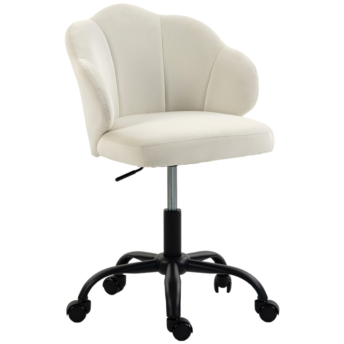 Chaise Bureau en Velours, Chaise Coiffeuse avec Dossier en Pétale, Hauteur Réglable, Fonction Bascule, Crème