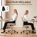 Chaise de bureau sans accoudoirs, fauteuil de bureau, hauteur réglable et pivotant 360°, 43 x 56 x 89-99 cm, rose