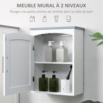 Meuble wc suspendu armoire à pharmacie murale armoire salle de bain rangement avec porte et étagère réglable - 41 x 18,5 x 52 cm - MDF - blanc