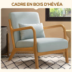 Fauteuil de salon avec cadre en bois massif fauteuil lounge - assise profonde - accoudoirs - lin synthétique gris clair