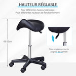 Tabouret à roulettes, tabouret de massage avec hauteur réglable 43-55 cm et selle ergonomique, chaise de travail à roulettes pivotant 360°, pour salon de massage, tatouage, clinique, spa, noir