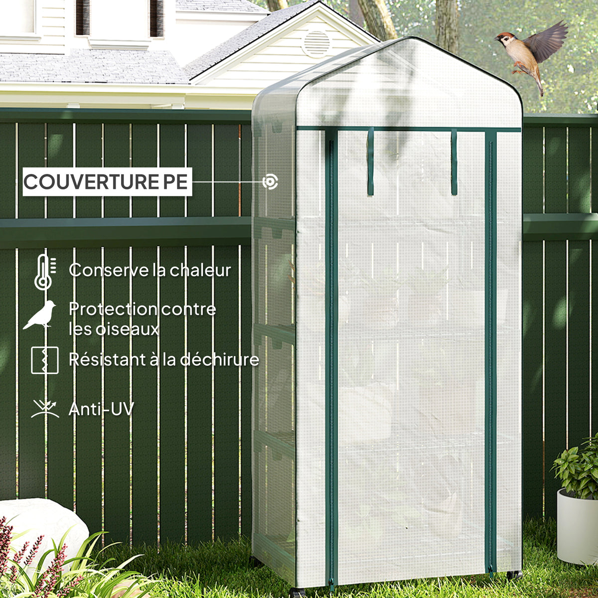 Serre de jardin balcon étagère serre 4 niveaux 69 x 50 x 165 cm acier époxy bâche amovible PE haute densité blanc