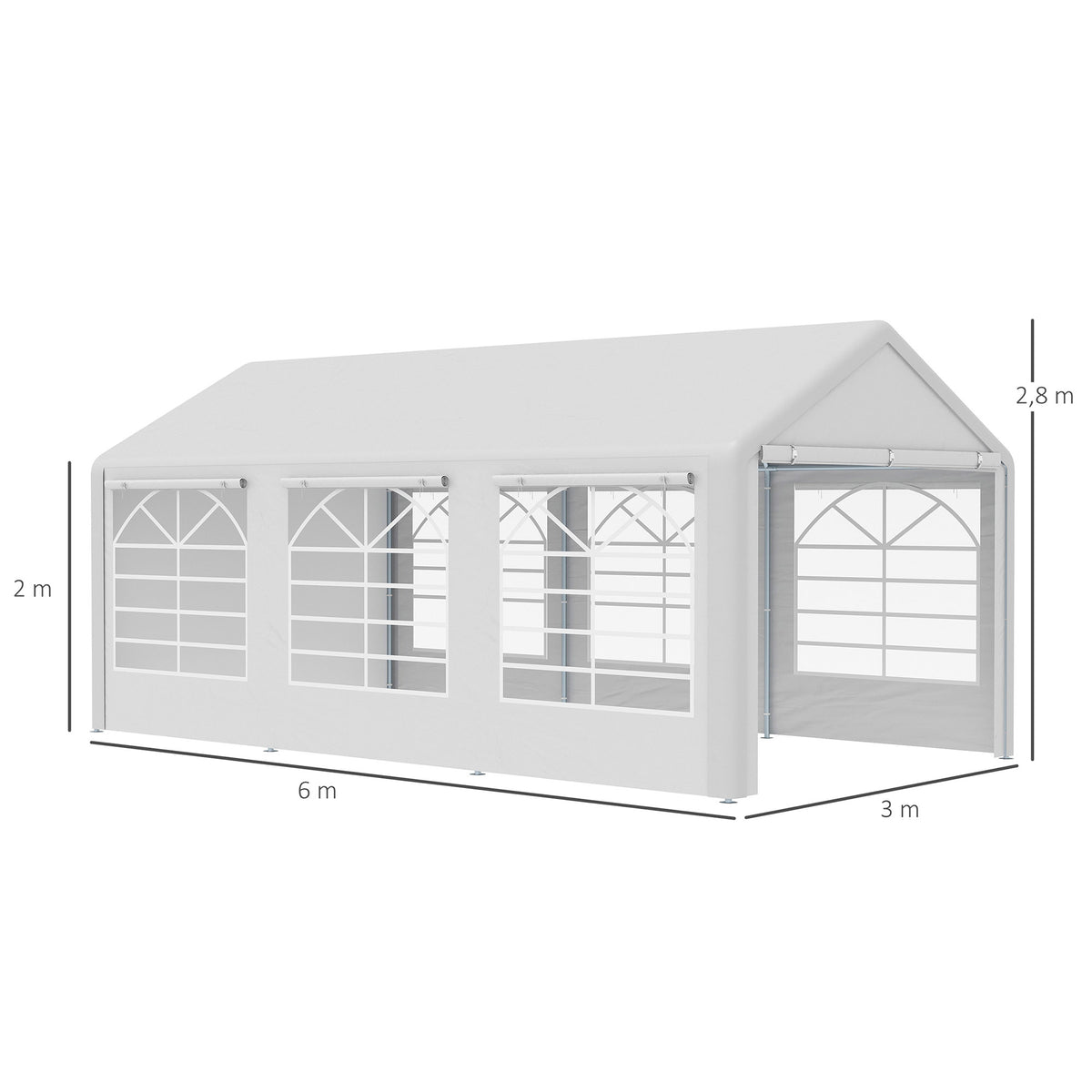 Gazebo da giardino 3 x 6 m tendone per ricevimenti con 4 pareti 3 finestre su ogni lato gazebo per feste matrimonio bianco