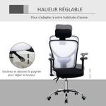 Fauteuil de bureau, chaise de bureau en maille avec hauteur réglable, dossier inclinable, 62x67x118cm, noir et blanc