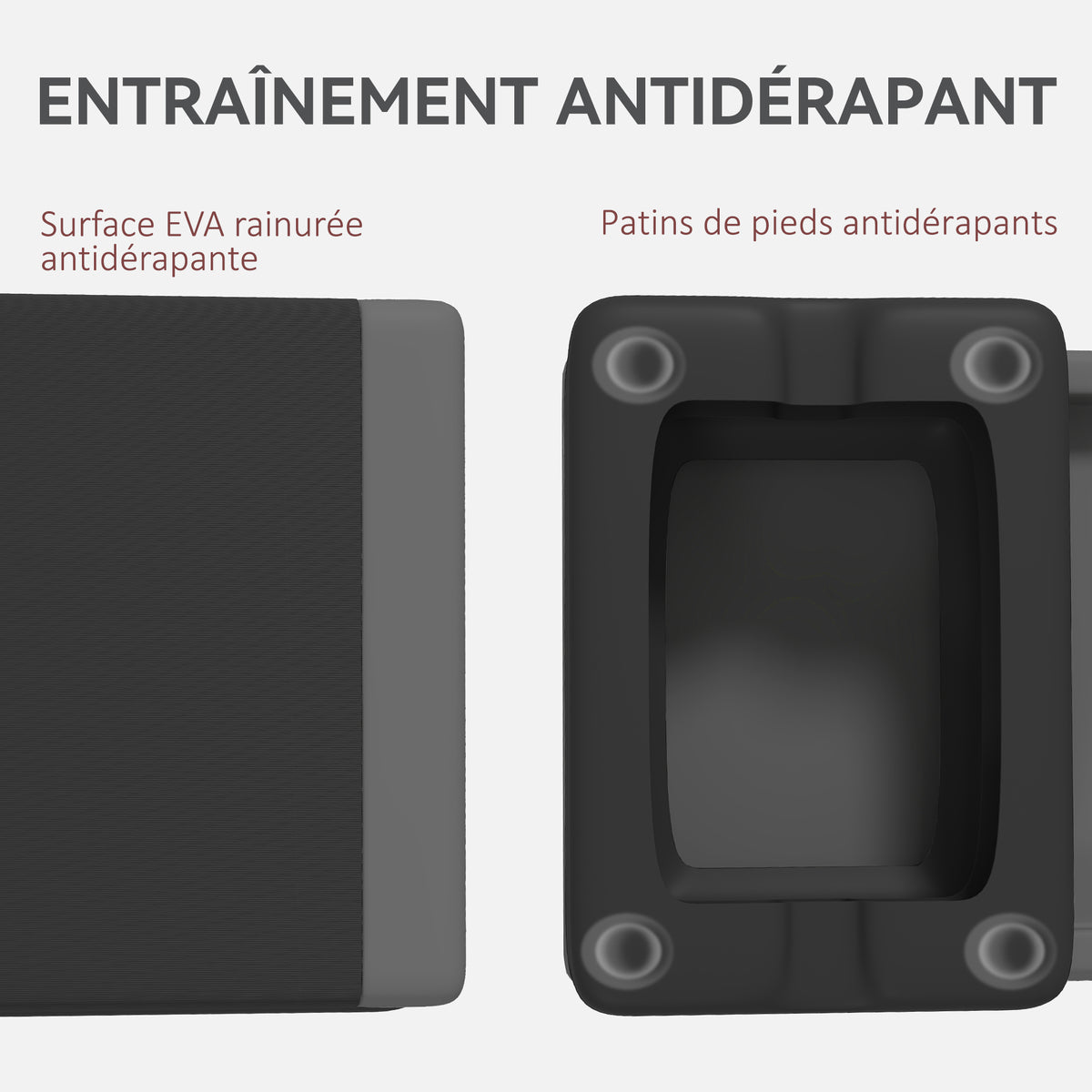 Stepper Fitness Aérobic 3 Niveaux, Hauteur Réglable 10,5/15,5/20,5 cm, Surface Antidérapante, Capacité 250 kg, Gris