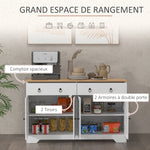 Buffet meuble de rangement armoire de cuisine style rural 2 tiroirs et 2 placards étagères à hauteurs réglables blanc