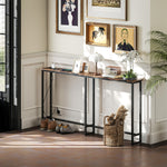 Table console étroite style industriel avec prises de courant et USB, pour salon entrée couloir, 160x20x80cm, marron