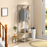 Coat rack with hanging rail and 2 shoe shelves 60L x 40W x 167.5H cm Light wood look White metal