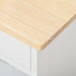 Carrello da cucina multi-ripiano, 2 armadietti, cassetto, portabottiglie da 9 posti, MDF bianco, piano in legno di gomma