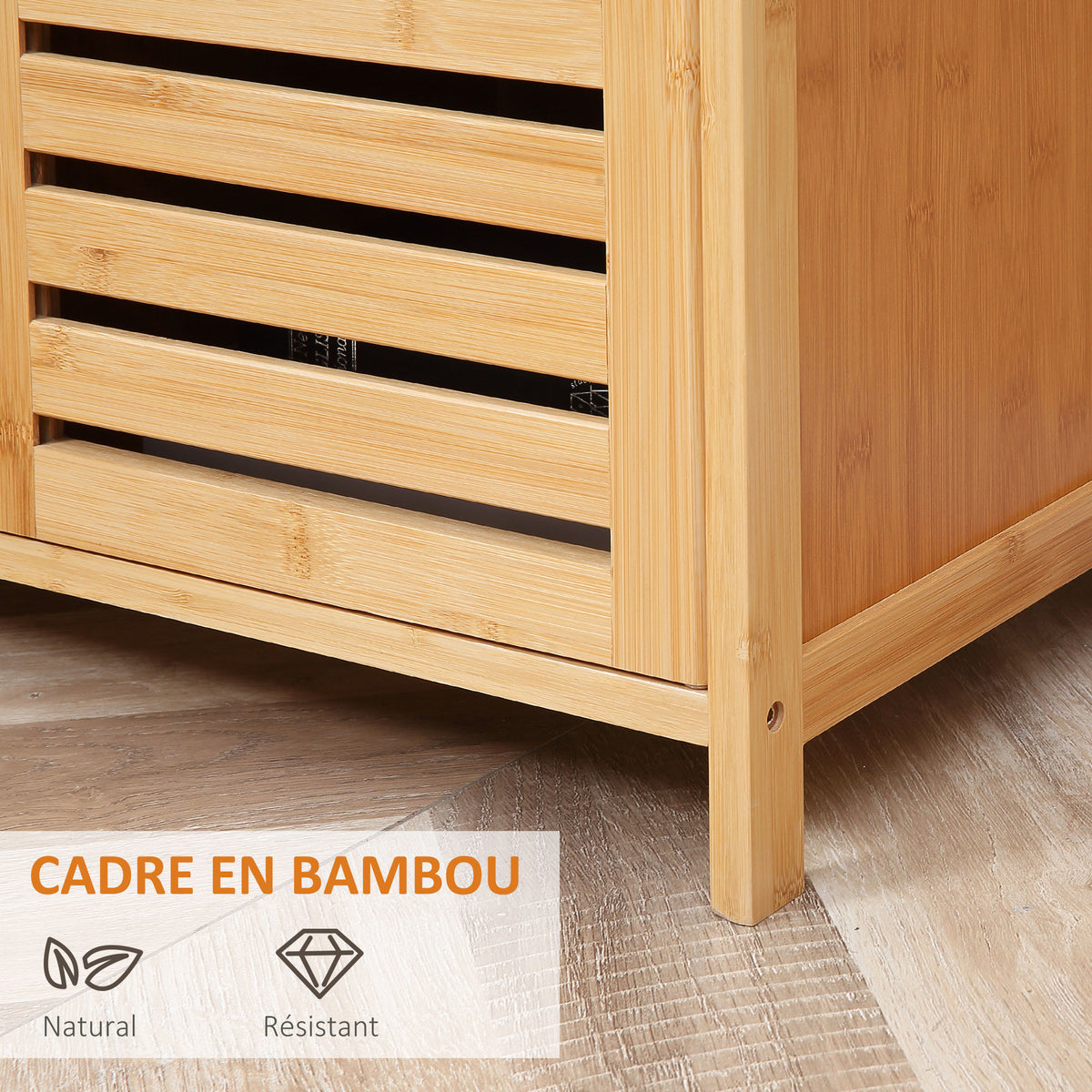 Buffet meuble de rangement 3 portes ajourées et étagères en bambou 100 x 35 x 82 cm naturel