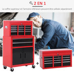Servante d'atelier servante/ caisse à outil 6 tiroir +1 commode coffre amovible chariot acier rouge et noir