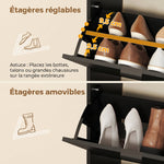 Meuble à chaussures 16 paires armoire à chaussures 4 tiroirs rabattables 2 portes en miroir étagères réglables noir