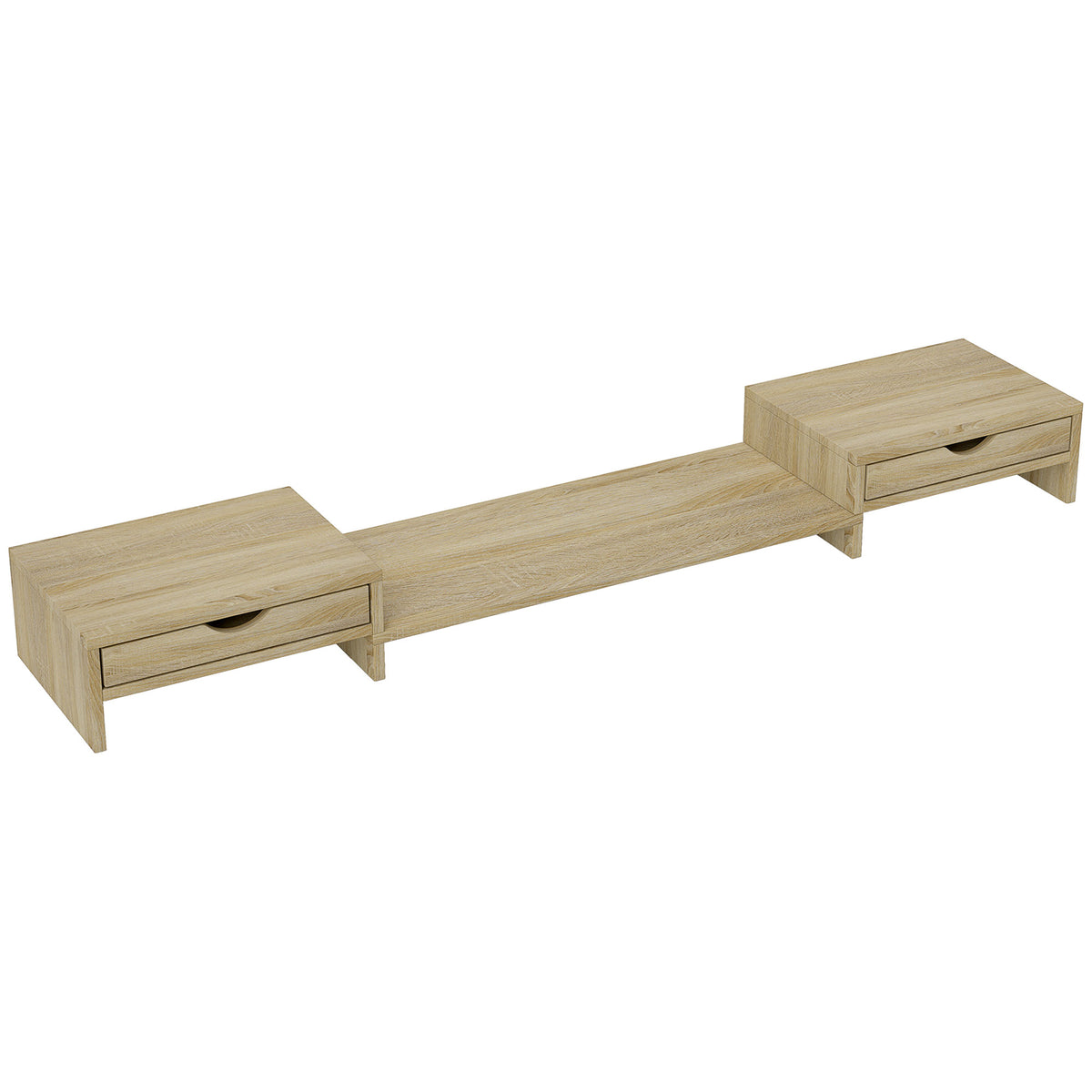 Rehausseur écran PC bureau support d'écran d'ordinateur de 60-116 cm avec 2 tiroirs, longueur et angle réglables