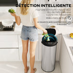 Poubelle de cuisine automatique 55 L en acier inoxydable, couvercle à fermeture en douceur, 32 x 30 x 78,5 cm, argent