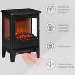 Cheminée électrique poêle Style néo-rétro 900-1800 W Simulation Flammes LED luminosité réglable Acier ABS Noir