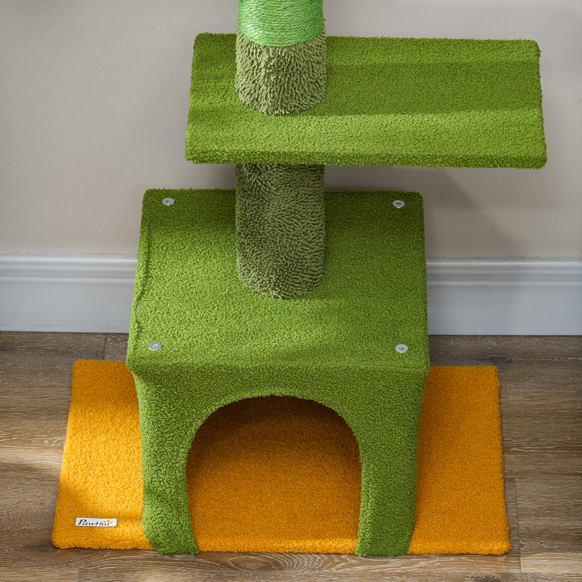 Arbre à chat, hauteur 275cm, 6 niveaux pour chat d'intérieur, du sol au plafond, avec plate-formes, niche, hamac, vert