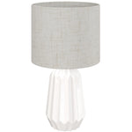 Lampe de Table avec Base en Céramique et Abat-Jour en Lin, Lampe de Chevet avec Interrupteur, Culot E27, Blanc et Beige